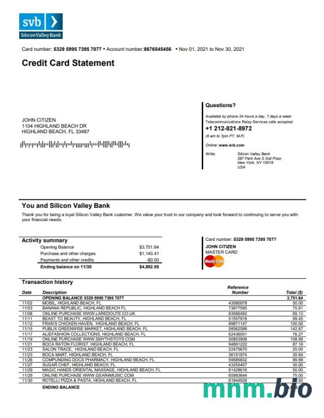 Wyciąg bankowy USA Florida PenAir Credit Union, 3 strony